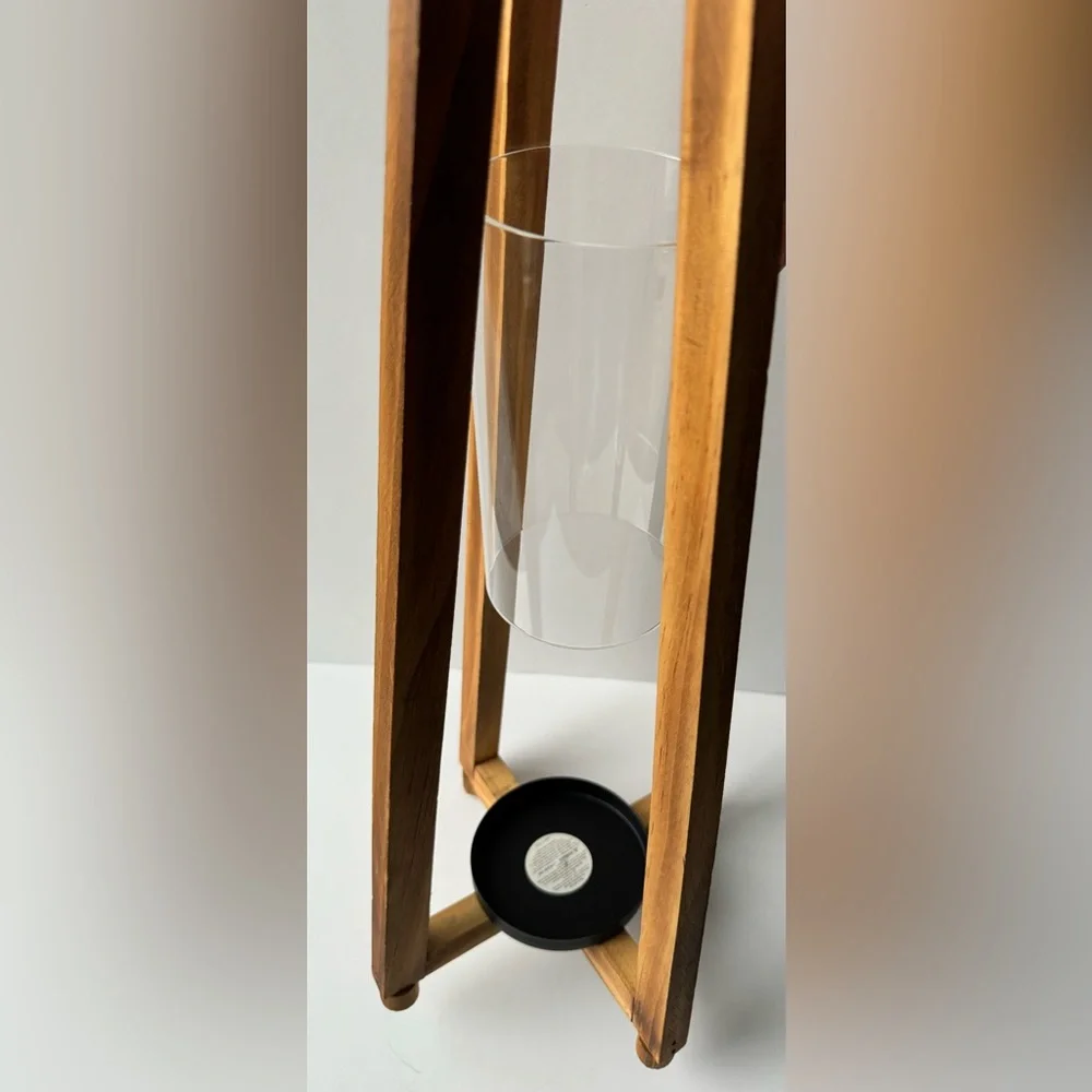 Like New! Open Wood And Metal Single Candle Lantern